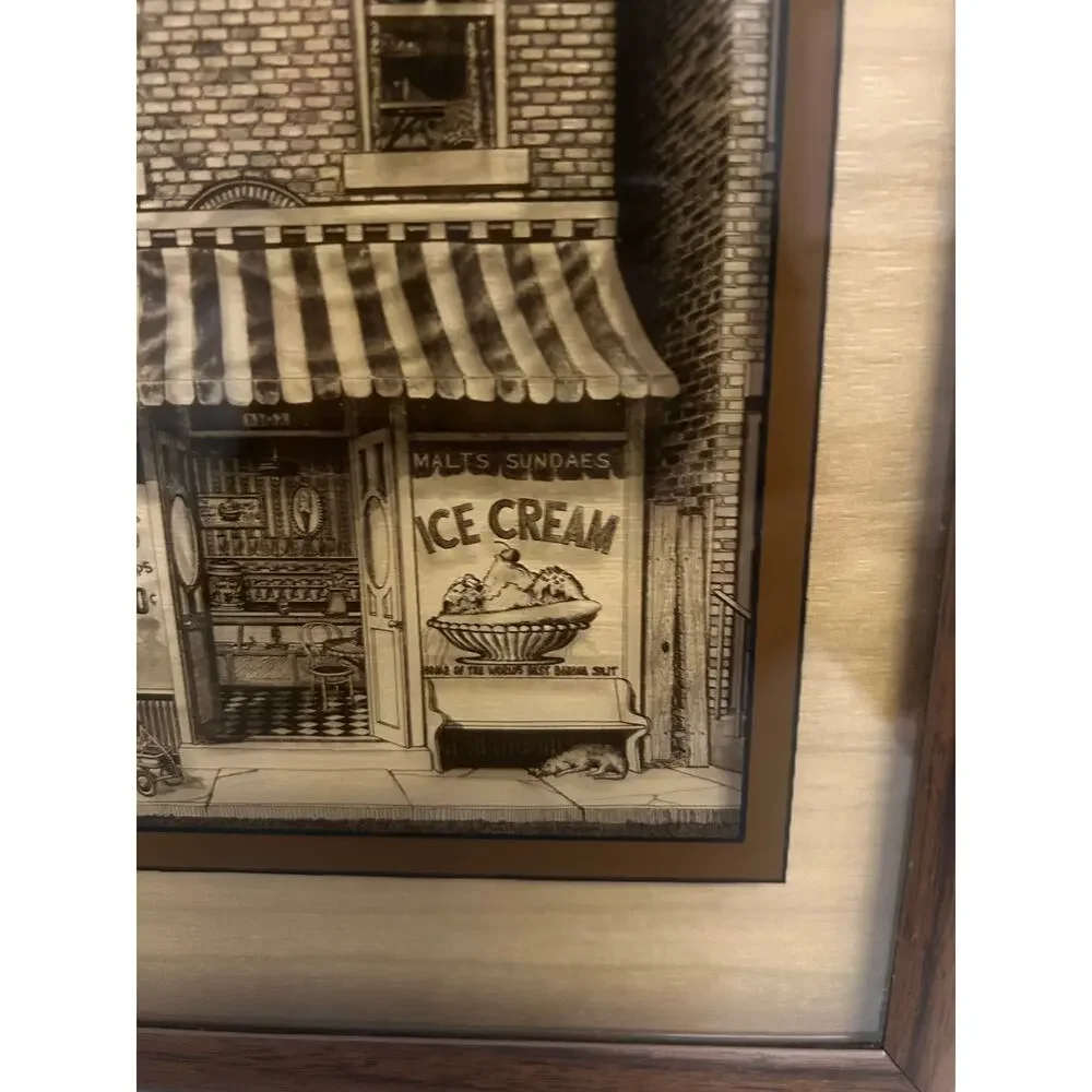 Vintage 1970's retro quaint old fashion ice cream shop print